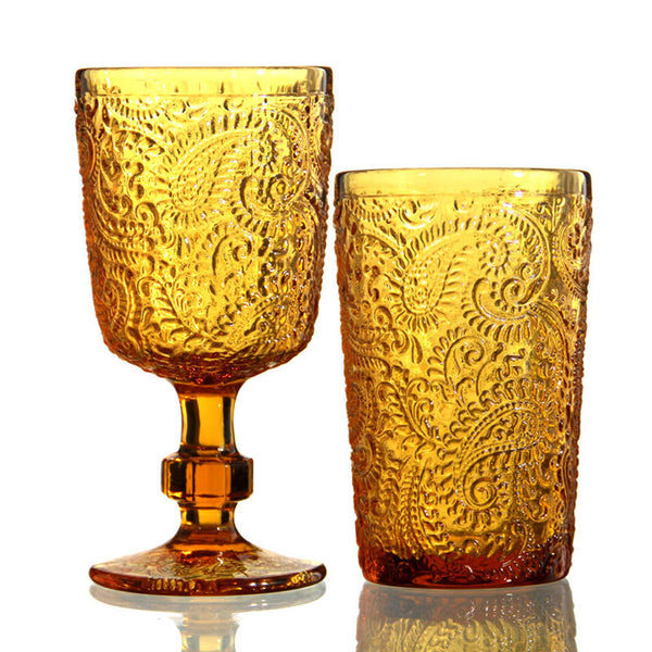 Vintage Embossed Red Wine Glass With Pressed Texture Color