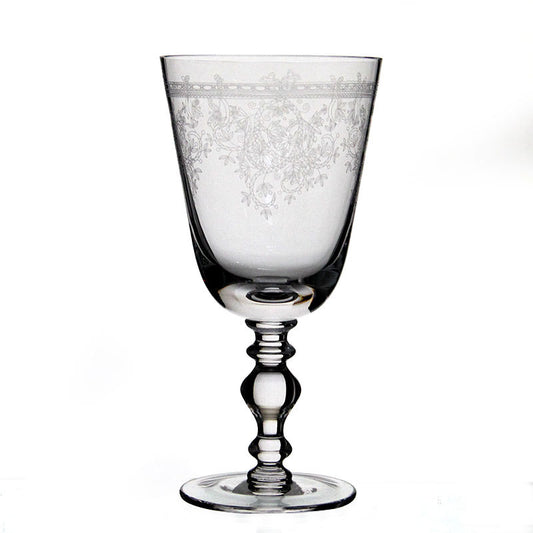 French Vintage-Style Stemmed Wine Glass With Etched Patterns