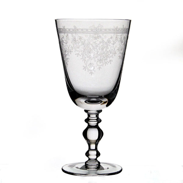 French Vintage-Style Stemmed Wine Glass With Etched Patterns