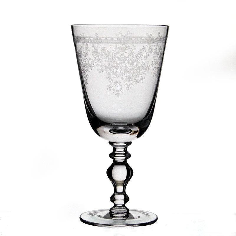 French Vintage-Style Stemmed Wine Glass With Etched Patterns