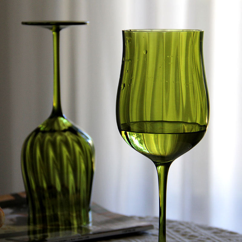 French Vintage Green Stemmed Glass